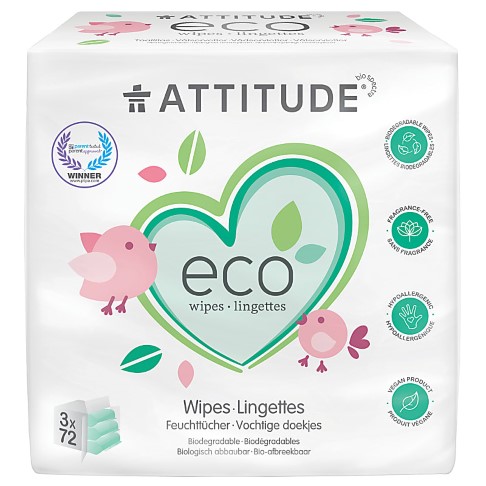 Attitude 100 % biologisch abbaubare Feuchttücher 3-er Pack (3 x 72)