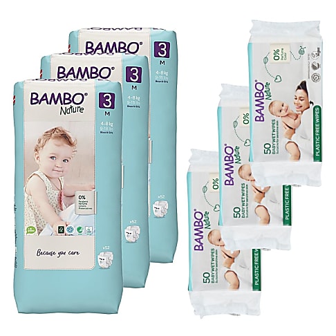 Bambo Nature Windel Größe 3 (156 Stück) + Feuchttücher (150 Stück)