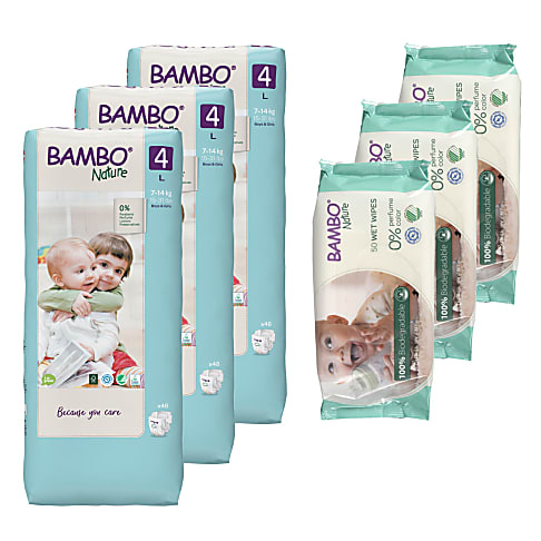 Bambo Nature Windel Größe 4 (144 Stück) + Feuchttücher (150 Stück)