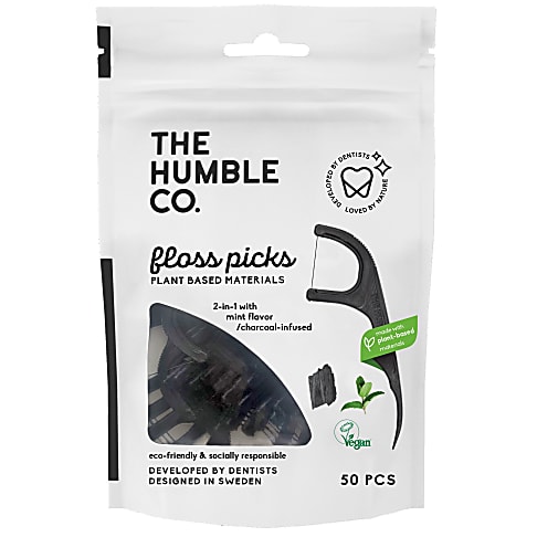 The Humble Co Zahnseide Picks Holzkohle 50 Stück - Einzeldraht