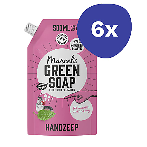 Bild von Marcel's Green Soap Handseife Patchouli & Preiselbeere Beutel (6x 500ml)