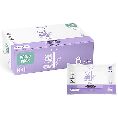 Naïf Plastikfreie Lotion Baby Tücher (8 x 54 Tücher)