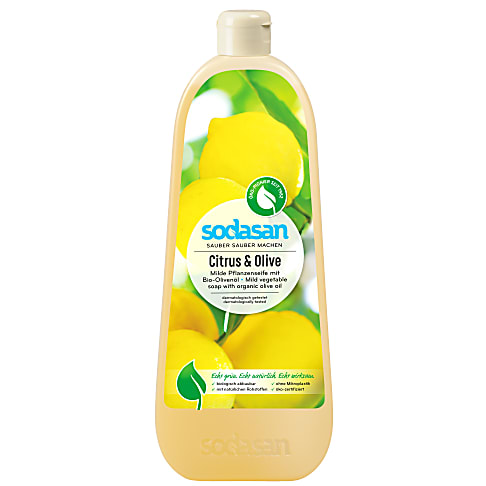 Bild von Sodasan milde Pflanzenseife mit Citrus & Olive Nachfüllpackung1L