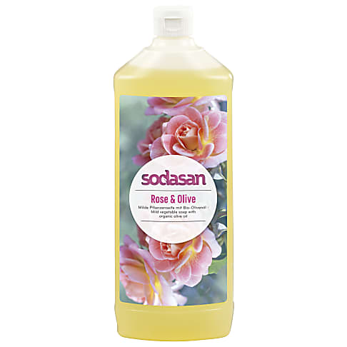 Bild von Sodasan milde Pflanzenseife Rose & Olive Nachfüllpackung 1L